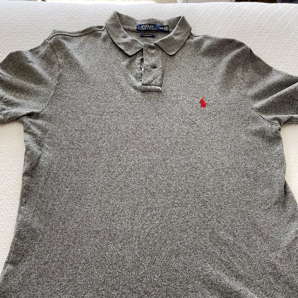 Light Heathered Gray Men's Med. Custom Polo Shirt